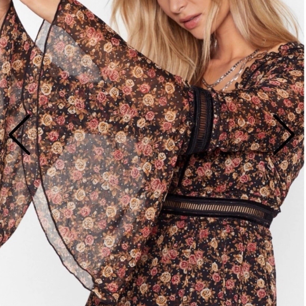 Nasty Gal Black and Pink Floral Long Sleeve Dress - Picture 2 of 11